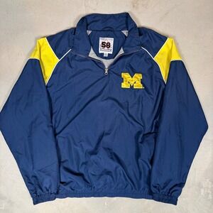 58 Sports Michigan Wolverines Mens Navy Yellow Quarter Zip Windbreaker Jacket L